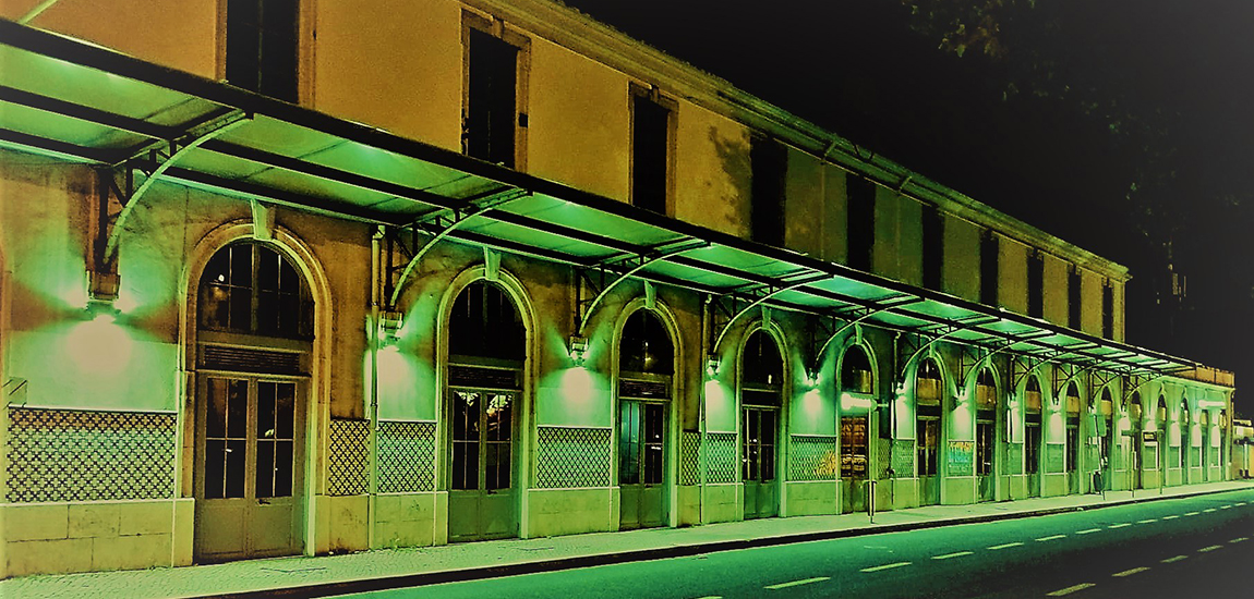 Estação de Alcântara-Terra em Lisboa iluminado de verde: fotografia 2